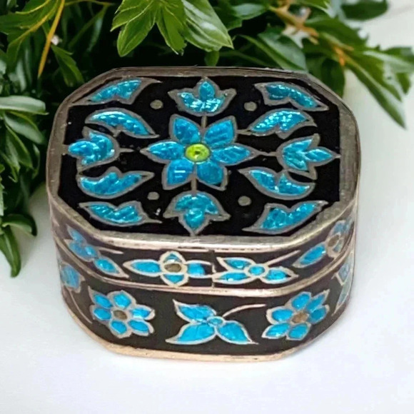 Vintage Other - Sterling Silver Vintage Cloisonné Trinket Enamel Pill Box